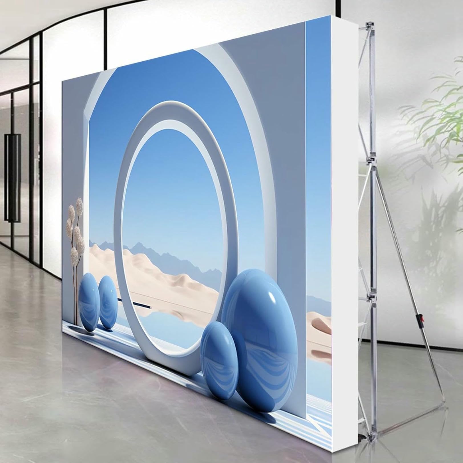 Support de bannière pop-up pliable et stable avec cadre en aluminium pour un montage rapide