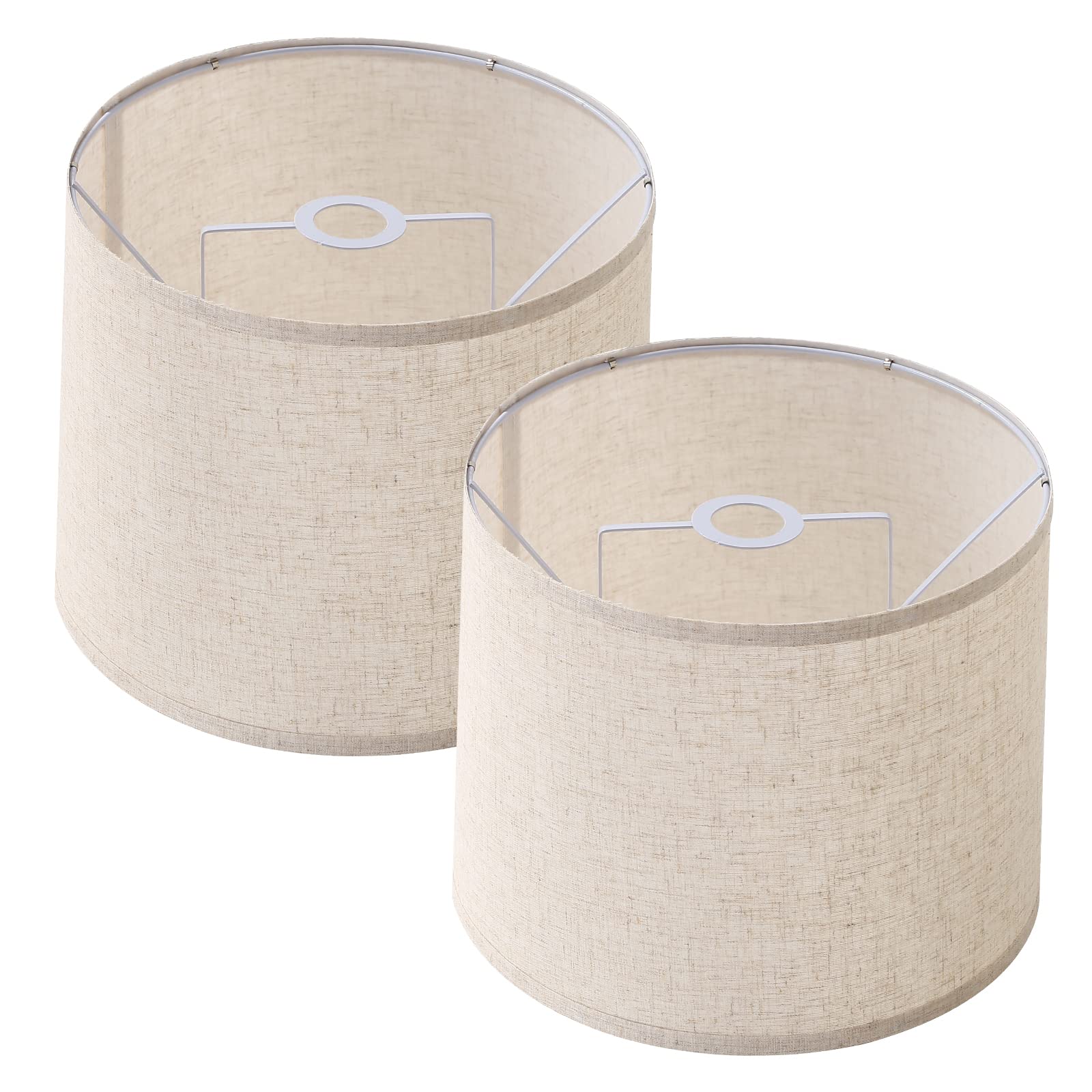 2-Pack Medium Drum Lamp Shades, 11.6 x 12.6 x 9.8 Inch Fabric Natural Linen Lampshades Hand Crafted Lampshade Covers Replacements for Table Lamp, Floor Lamp, Spider/UNO Two Installation, Beige