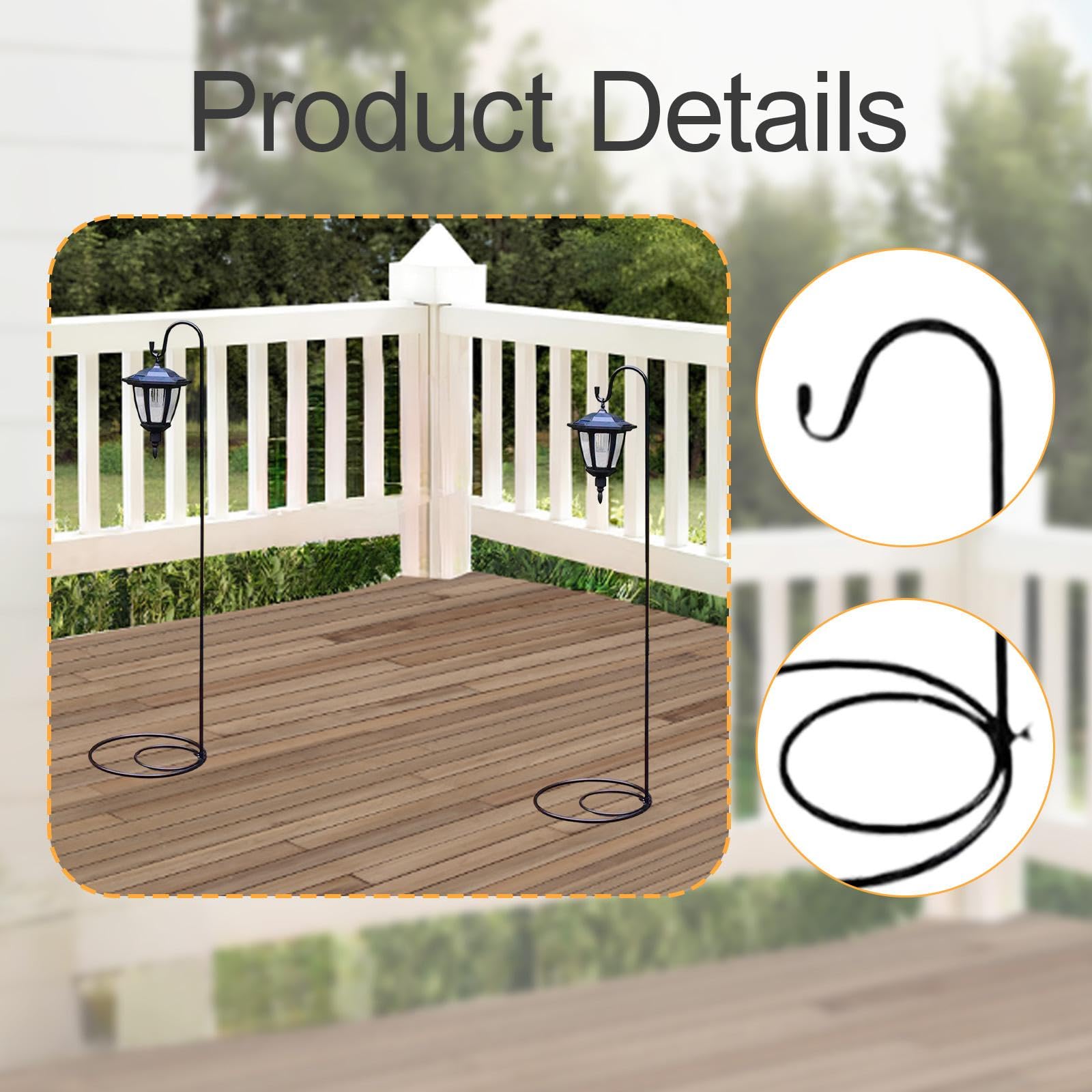 Lot de 2 Supports en Forme de Crochet de Berger, faciles à Installer, en Fer avec Base Plate, pour lanternes, Jardins et patios.