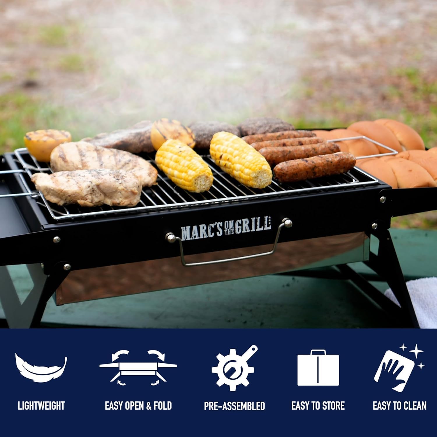 J&V TEXTILES Folding Portable Charcoal Grill, Tailgate Traveler Grill, Foldable Sturdy Durable Tabletop, Large Cooking Area 17x12" BBQ Backyard Outdoor Camping Beach Picnic Hiking (Black)