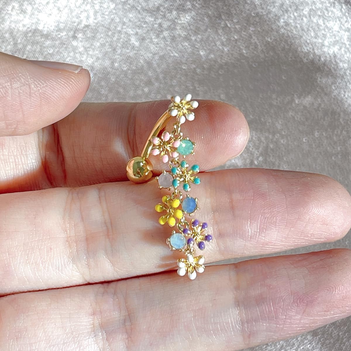 Colorful Daisy Flower Belly Button Ring 316L Surgical Stainless Steel CZ Cute Enamel Flowers Dangle Navel Belly Rings Dainty Body Piercing Jewelry Gifts for Women 14G - Image 5