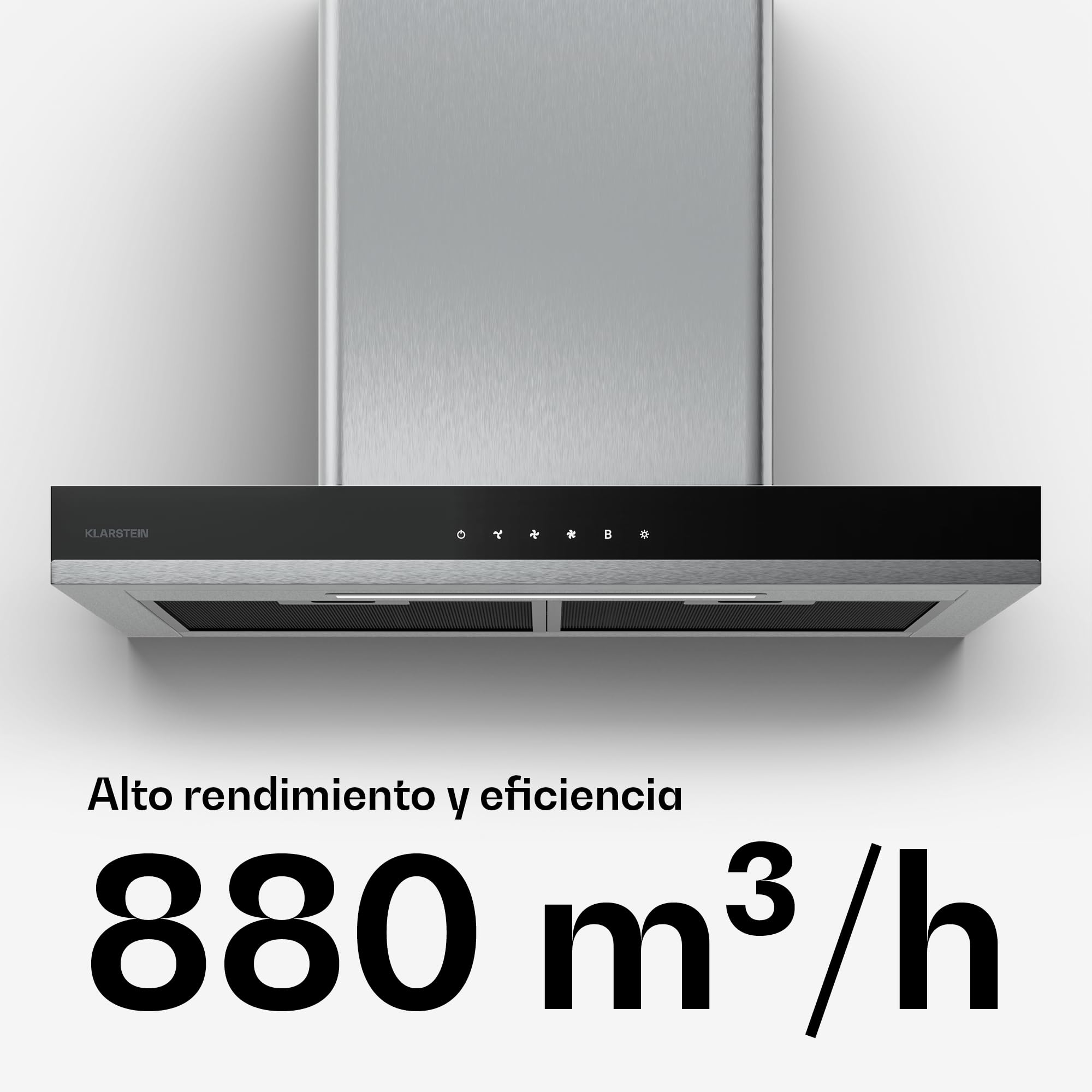 Klarstein Verosteel Campana Extractora 60 cm - 881,6 m³/h, A++, LED, 3 Velocidades + Boost, Filtros Lavavajillas & Carbón, Acero Inoxidable, Táctil, Silenciosa, Cocina