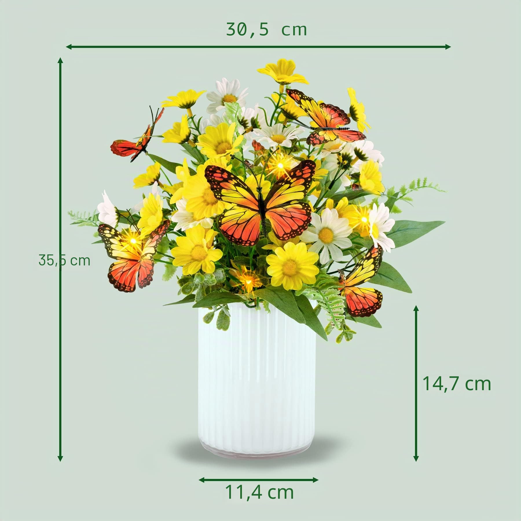 HOSY Kunstblumen in Glasvase mit Lichterkette (Gänseblümchen)