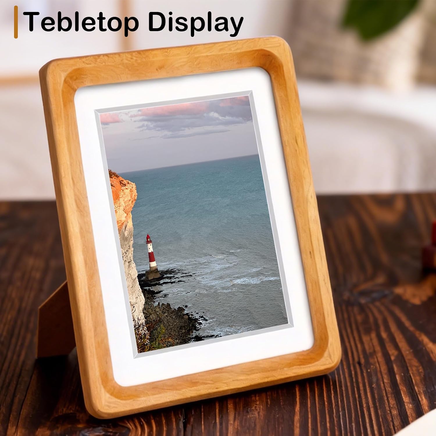 8x10 Picture Frame, Solid Teak Wood Photo Frame Matted to 5x7/6x8 Photos, Real Wood Frame with Tempered Glass for Wall or Tabletop Display, Horizontal & Vertical