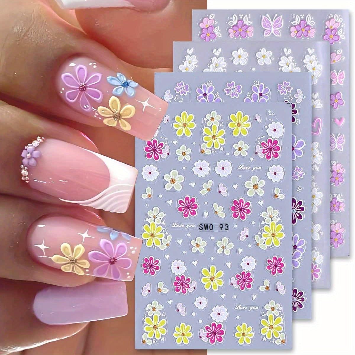 Orbica Mini Flower Nail Art Stickers - 30 Stickers Colorful Daisy Self-Adhesive Embossing Stickers for Nail Extension and DIY Embellishments (Colourful)
