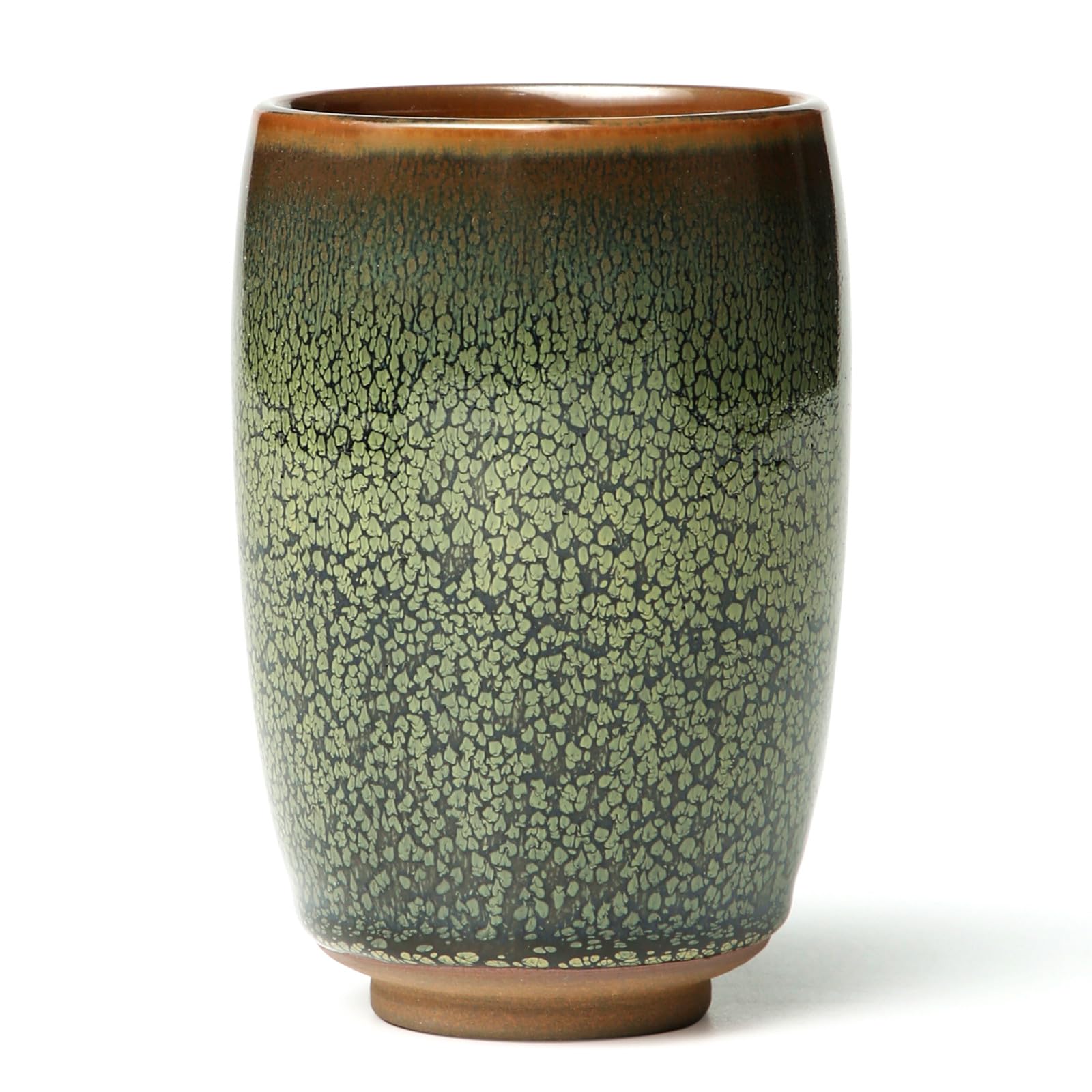 HOHCNA Tenmoku Coffee Mug, Handmade Jianzhan Ceramic Teacup, 12 oz Cylindrical Porcelain Mug for Tea, Coffee and Beer, Gift for Tea Lovers (Partridge Glaze)