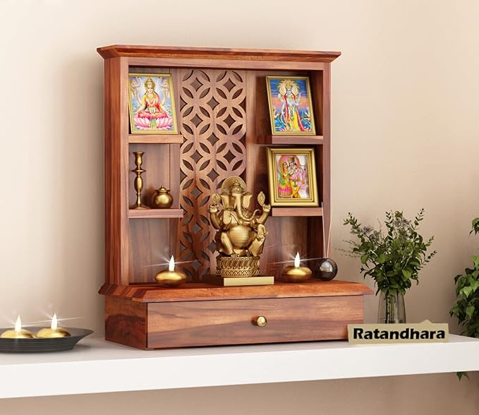 RATANDHARA FURNITURE Wooden Puja Mandir Pooja Stand for Home and Office