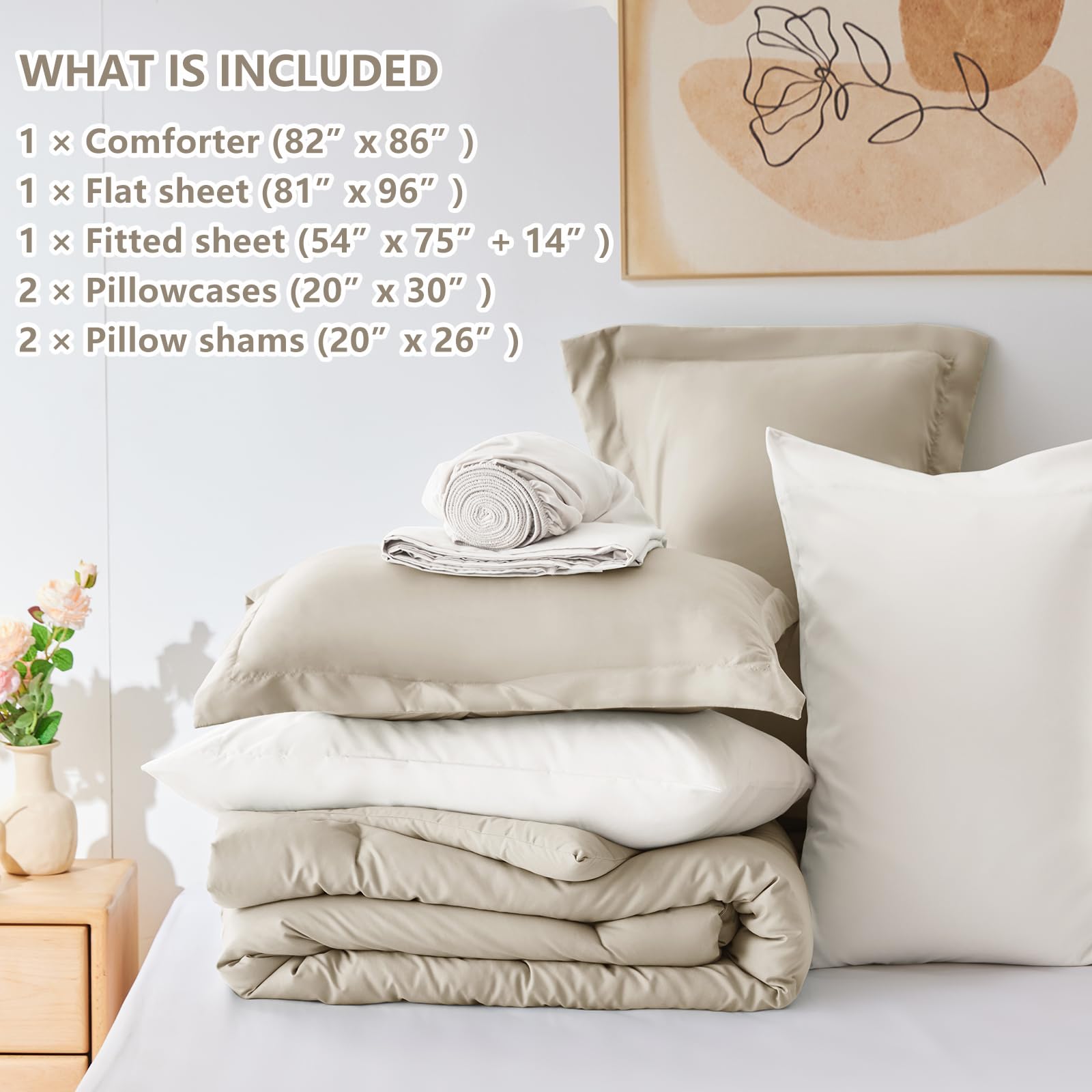 CozyLux Sage Green Comforter Set Queen 7 Pieces Queen Bedding Set Contrasting Design with Comforter, Flat Sheets, Fitted Sheet, Pillowcases & Shams, Boho Bed in a Bag Queen for All Season