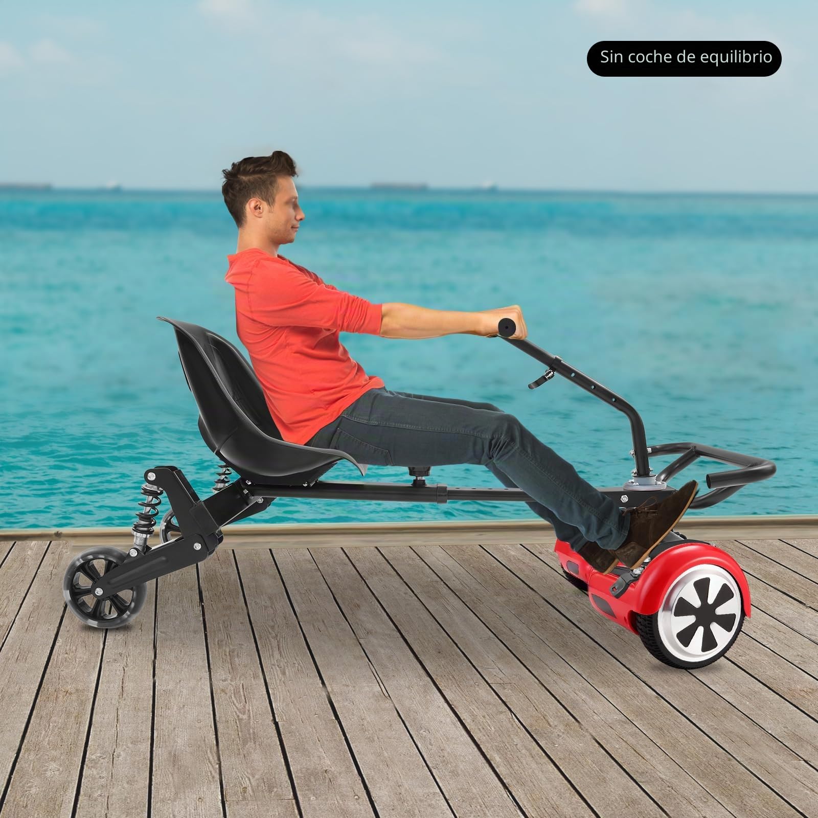 Soporte de asiento para hoverboard con 3 amortiguadores y 2 ruedas luminosas, juego de accesorios para hoverboard de 16,5 cm, 20,3 cm y 25,4 cm (negro)