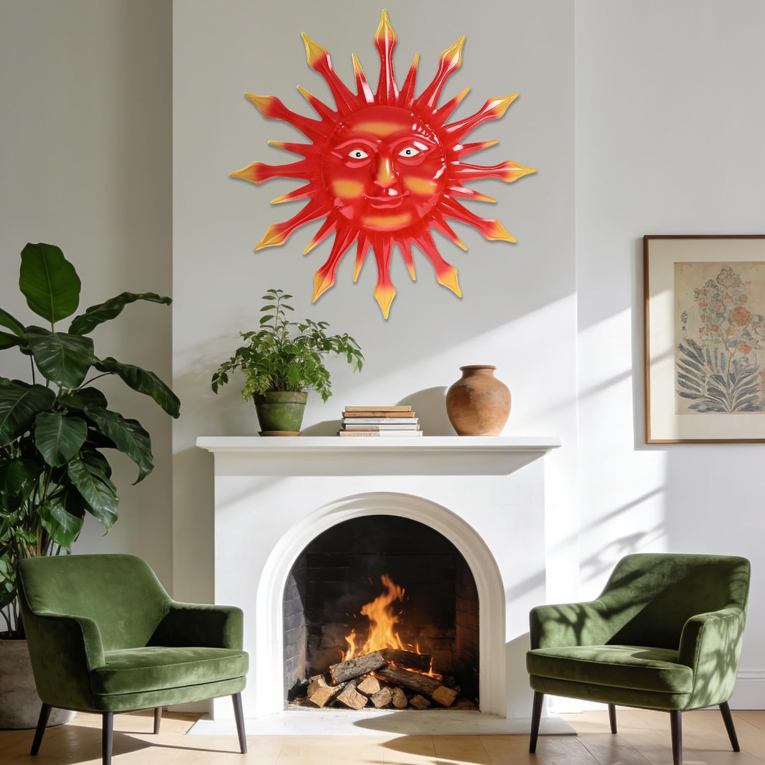 VZVXCC 26 inch Metal Sun Wall Art Decor-Larger Size Sun Outdoor Wall Art Decor with Moon & Stars,Retro Decoration Hanging for Indoor Outdoor Garden Fence Living Room Bedroom