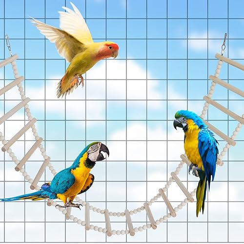 Miniatura 9 de Juguetes de escalera de periquito para pájaros, puente de escalera de madera para pájaros, juguetes de columpio para escalar hámster, accesorios de