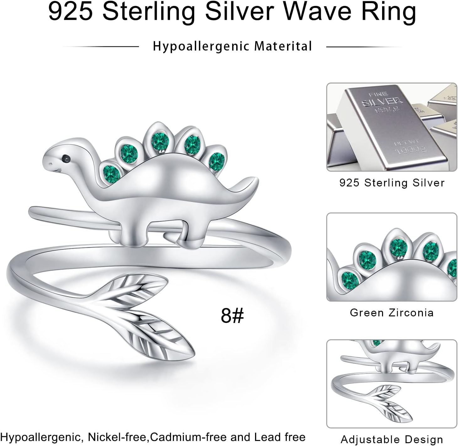 Dinosaur Rings for Women 925 Sterling Silver Dinosaur Jewelry Adjustable Rose Gold Open Rings Cute Animal Dinosaur Gifts - Image 2