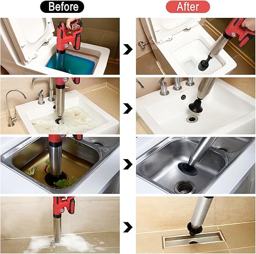 Miniatura 4 de Émbolo eléctrico para inodoro, removedor de obstrucciones de drenaje de pelo, émbolo de aire de alta presión, émbolo resistente para inodoro, baño