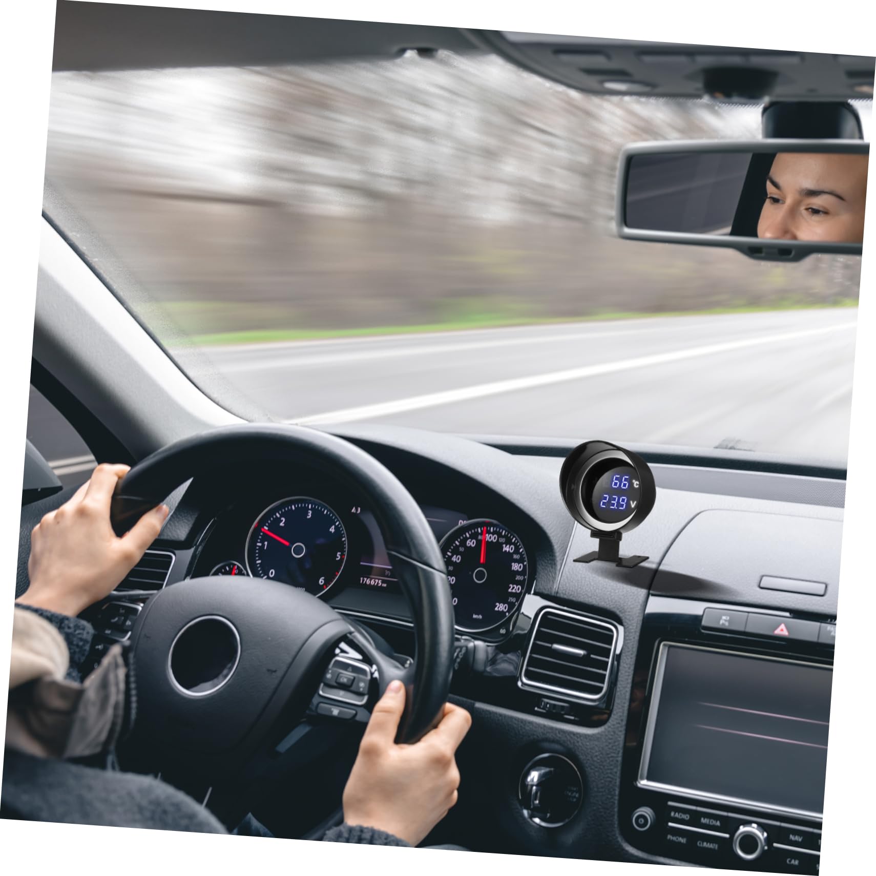Cabilock Manometro Temperatura Acqua per Auto con Adattatore per Veicoli Calibro Digitale Rotondo con Doppio Monitoraggio e Installazione Facile in Lega di Alluminio e Plastico