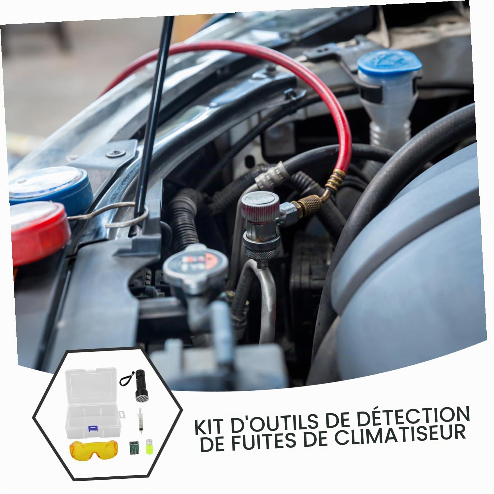 TOYANDONA Kit de Détection de Fuites et Lunettes de pour Climatisation Automobile Lampe Torche UV Plastique Solide Compatible pour Différents Modèles de Voiture