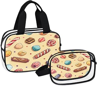 Clear Bag PVC Organizer Cosmetic Bags Travel Toiletry Carry On Airport Airline Compliant Handbag for Women Men Luggage Pouch Set Of 2 Clear Makeup Bag for Concerts Food Candy Dots