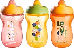 Tommee Tippee Sippee Cup, Water Bottle for Toddlers, Spill-Proof, BPA Free, 10oz, 9m+, Pack of 3, Pink, Orange and Red