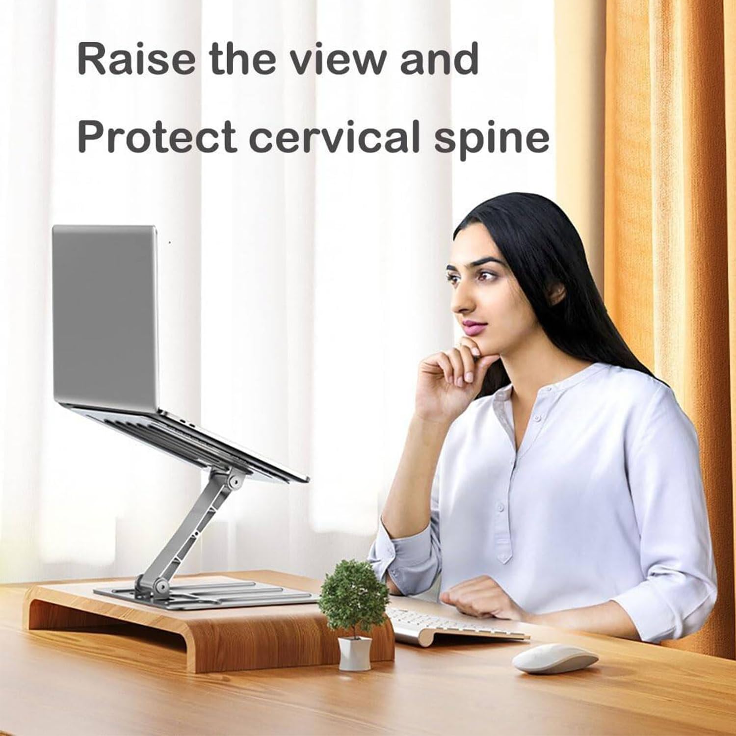 EYUVAA LABEL Heavy-Duty Metal Laptop Stand | Foldable & Adjustable Ergonomic Design with Anti-Slip Silicon Pads, Aluminium Alloy Riser with 17″ Laptops for Desk, Home, Office (Gray) 3