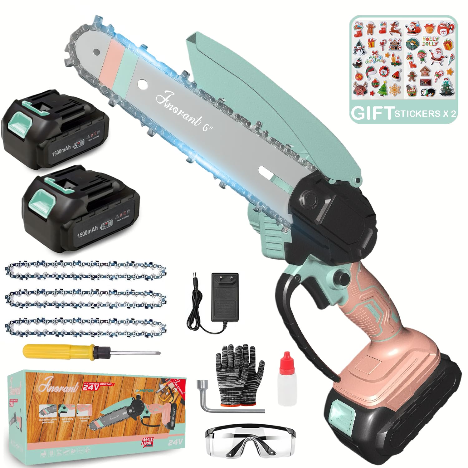 Mini Cordless Electric Chainsaw, 6-Inch High Carbon Steel Blade, Battery-Powered, 21V with Safety Lock, Wood Cutting, 45-Degree Angle, 3.5 lbs (Pink and Blue Dual-Power Upgrade)