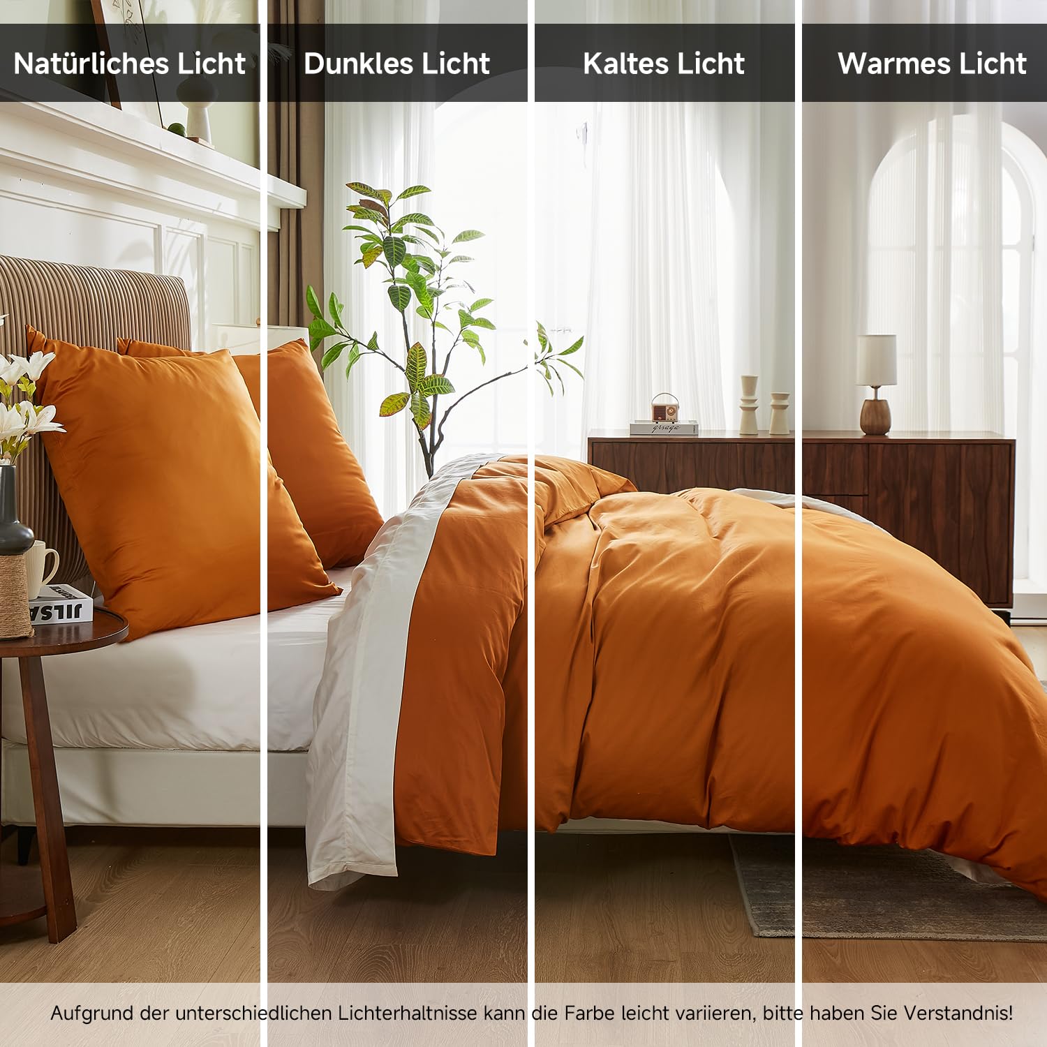 Simple&Opulence Luxus Bettwäsche 155x220 Orange, 100% Ägyptische Baumwolle, 400TC Satin Optik Bettbezug und 1 Kissenbezug 80x80 cm für den ganzjährigen Gebrauch