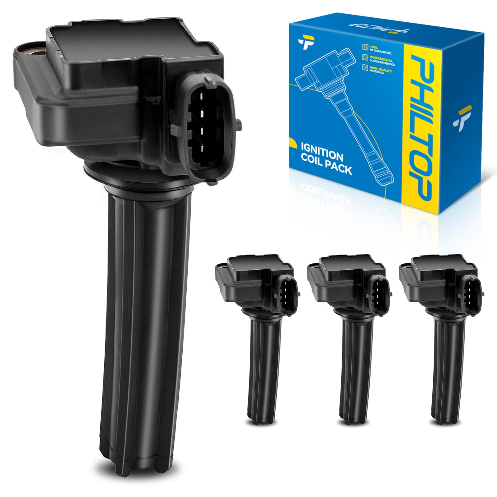 PHILTOP Ignition Coil Pack 4Pcs Compatible with Saab 9-3 2003-2011, 9-3X 2010-2011 L4 2.0L, UF526 Ignition Coil