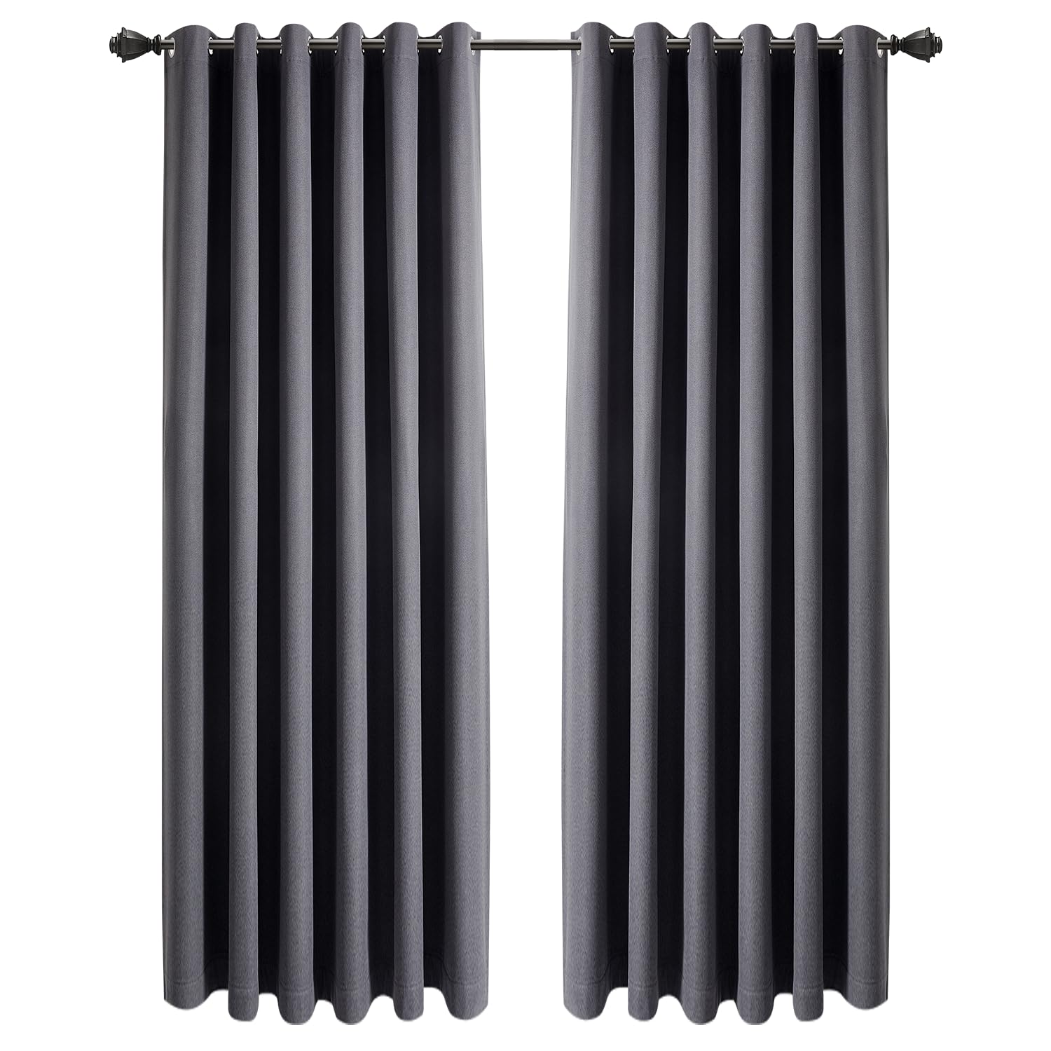 100% Blackout Curtains for Bedroom 66x90 Inch Charcoal Eyelet Linen Curtains Thermal Insulated & Privacy Protection Ring Top Curtain for living Room 2 Panels with Matching Tiebacks
