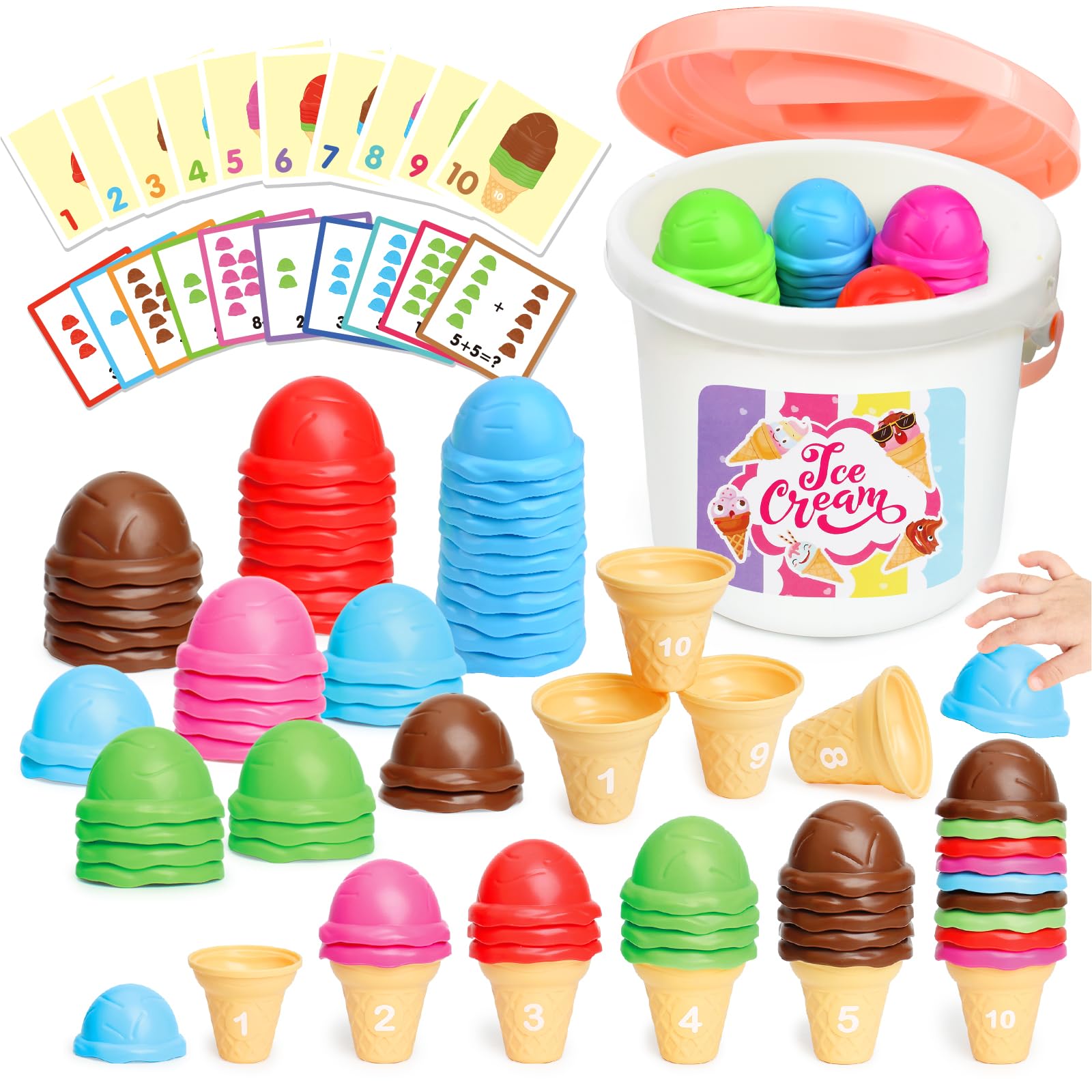 Fegalop Ice Cream Toy Counting and Color Sorting Set for Toddlers, Montessori Stacking Fine Motor Skills Toys, Preschool Learning Education Toys Preschool Learning Toys