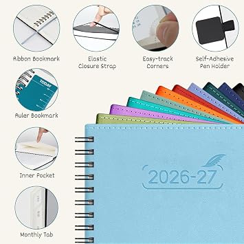 BEZEND A5 Academic Diary 2026-2027 Week to View (Jul 26 - Dec 27) Spiral. Vertical Weekly Planner with Time Slots & Tabs. Appointment Diary for Home School Office. PU Leather Softcover, Lavender