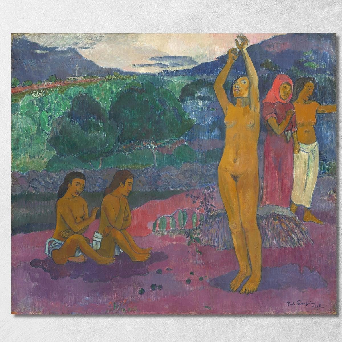 Toile Paul Gauguin L'Invocation tableau encadré déco salon moderne 50 x 45 cm