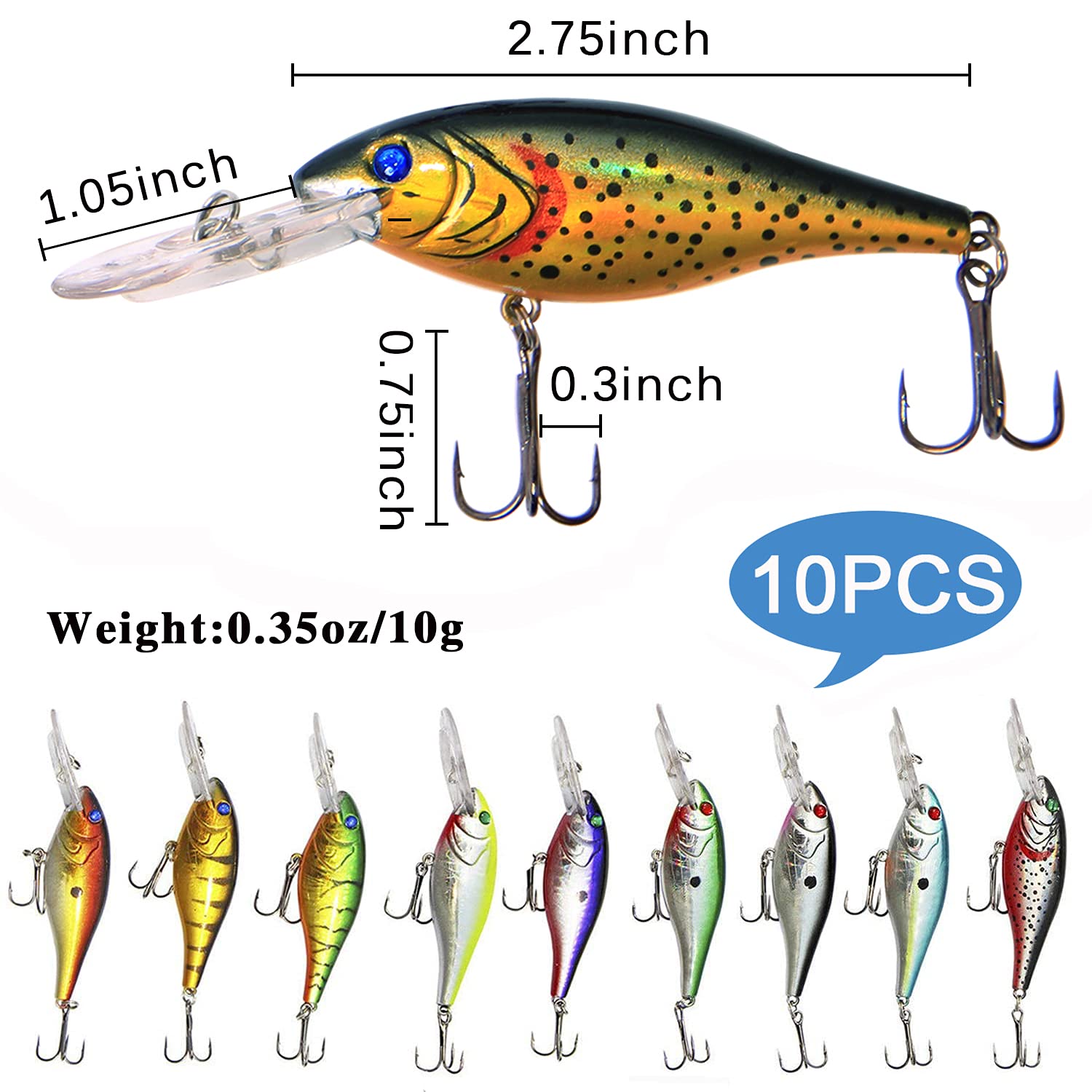 AGOOL Harte Angelköder-Set, 28 Stück, verschiedene Elritze Crankbait Köder mit Drillingshaken, künstliche Schwimmköder, Crankbait, Barsch, Angelzubehör für Salzwasser, Süßwasser, Hecht, Rotbarsch