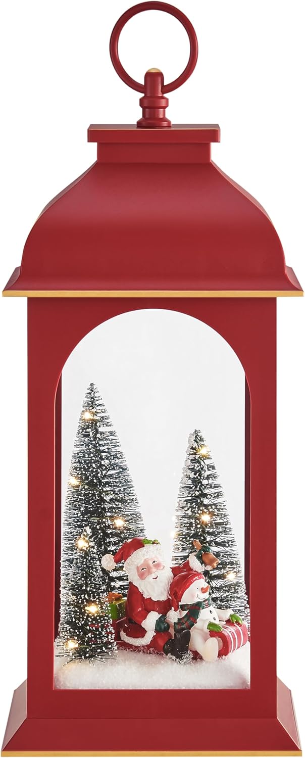Danya B. Tabletop Red Christmas Santa Winter Scene Diorama Lighted Lantern Decoration