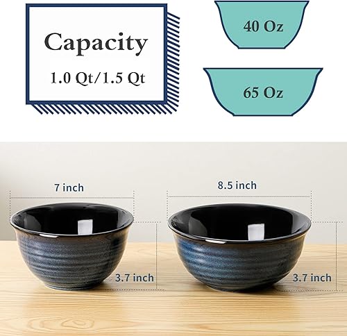 Miniatura 5 de Hasense Juego de tazones para mezclar, cuencos de cerámica para cocina, cuencos anidables para almacenamiento de ahorro de espacio, juego de