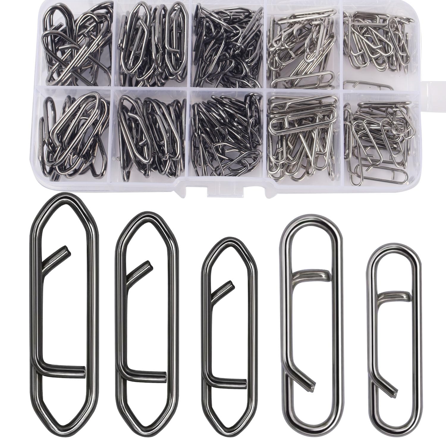 ENERHIKE Fishing Power Clips, 200pcs Fishing Speed Clips for Fishing Lure Quick Change, High Strength Stainless Steel Clips Snap Freshwater Saltwater Crankbait Popper Lure Connector Tackle