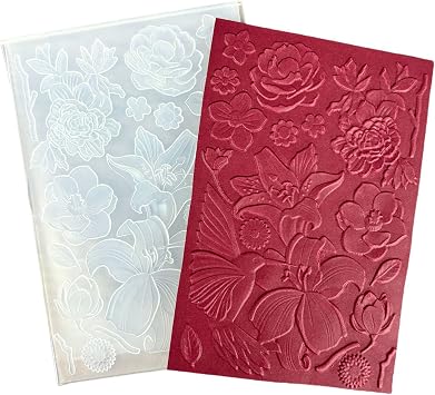 3D Hummingbird and Flowers Embossing Folders for Card Making, 3 d Lily Floral Texture Embossing Folder Template for DIY Paper Crafting Scrapbooking Polymer Clay Decoration