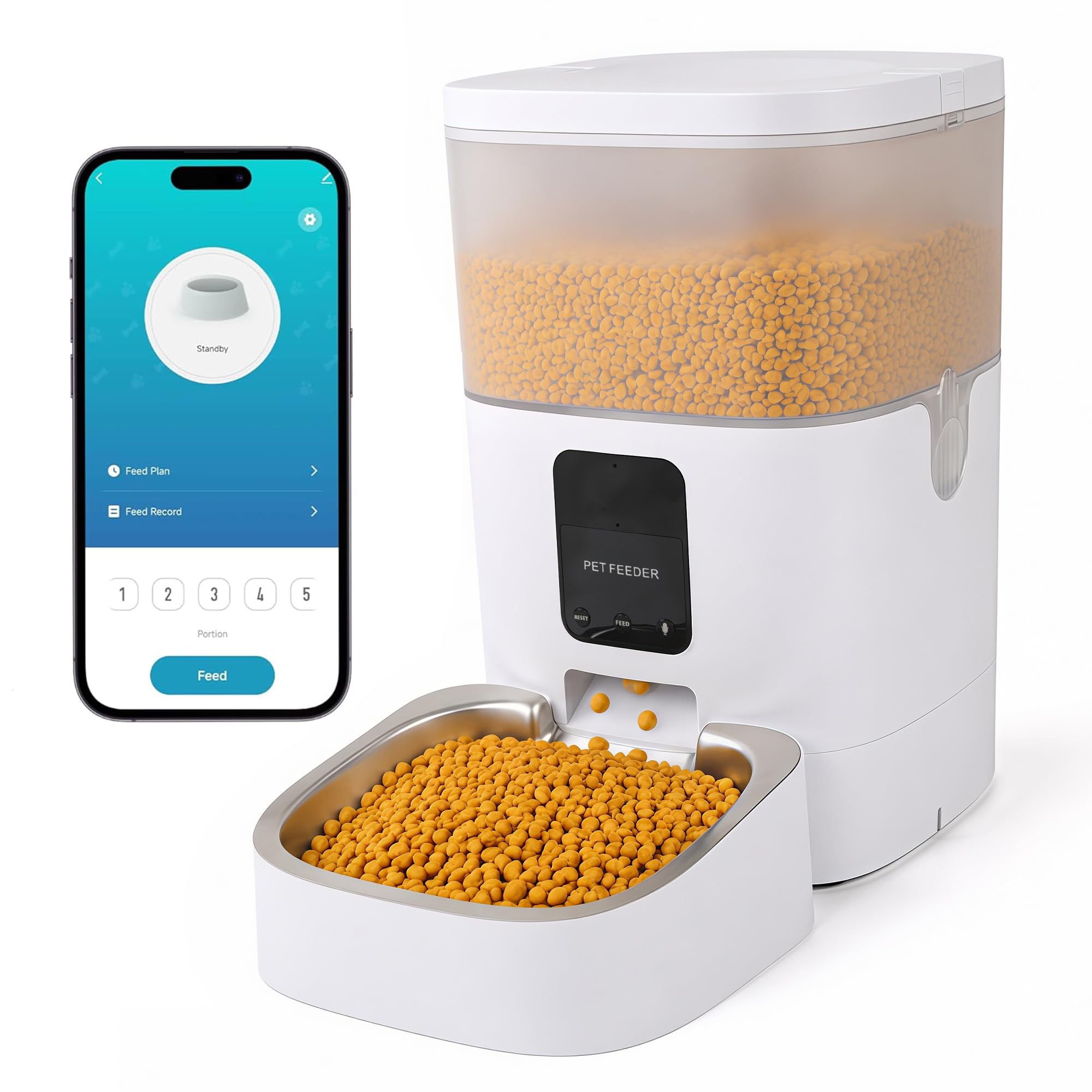 Daitore Futterautomat Katze, 4L Katzenfutter Automat, 2,4 G WiFi Katzen Futterautomat mit APP Steuerung, Futterspender Katze mit Edelstahlnapf für Katzen & Hunde, Weiß