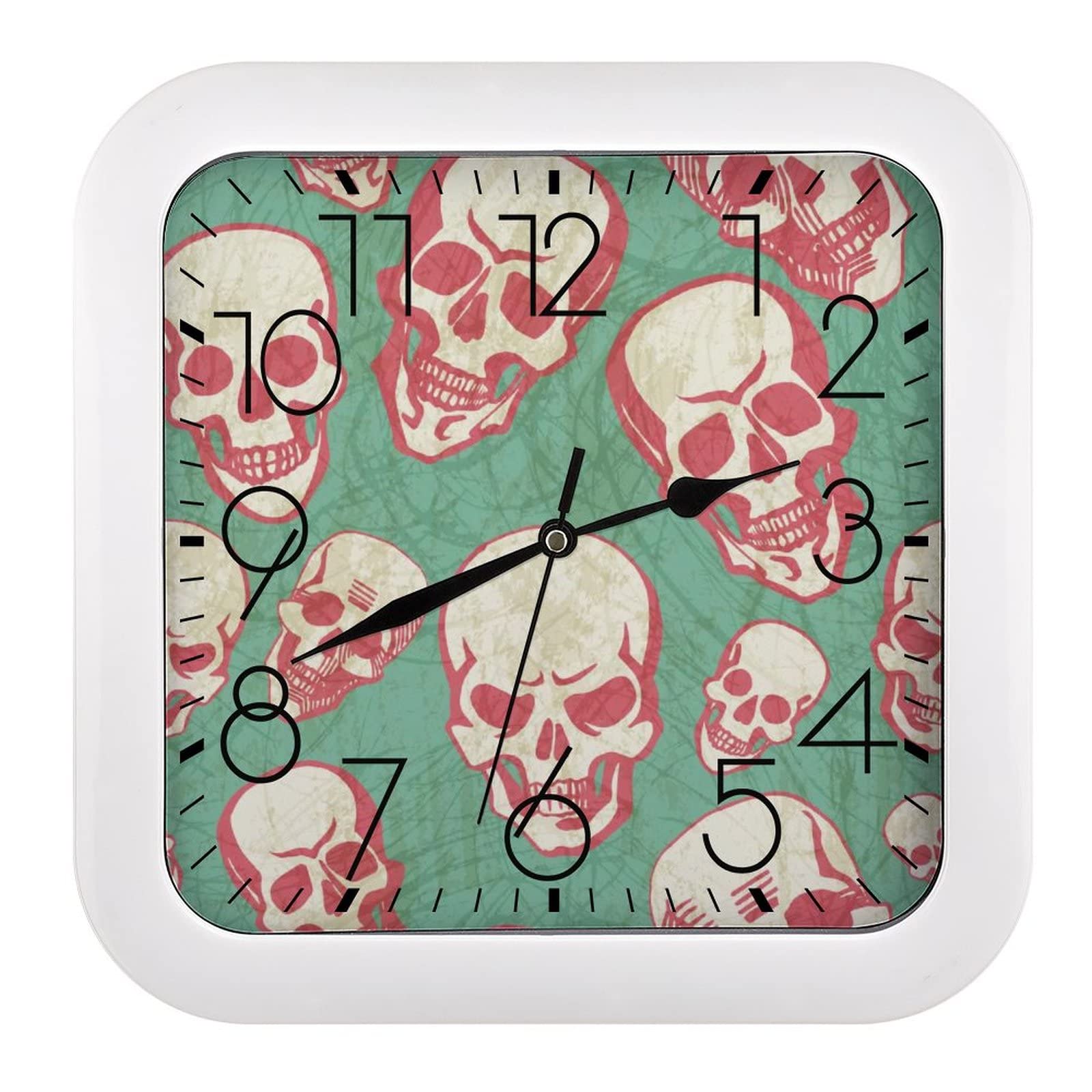 Horloge carrée crâne rouge grands chiffres lisibles pour rompre la monotonie