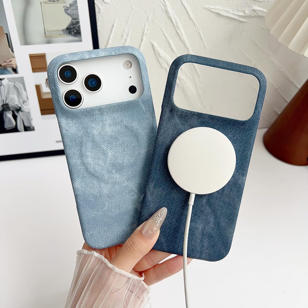 Etui magnetyczne z jeansu, odporne na wstrząsy, chłodzące, bezramkowe, do iPhone'a 17 Pro, jasnoniebieskie