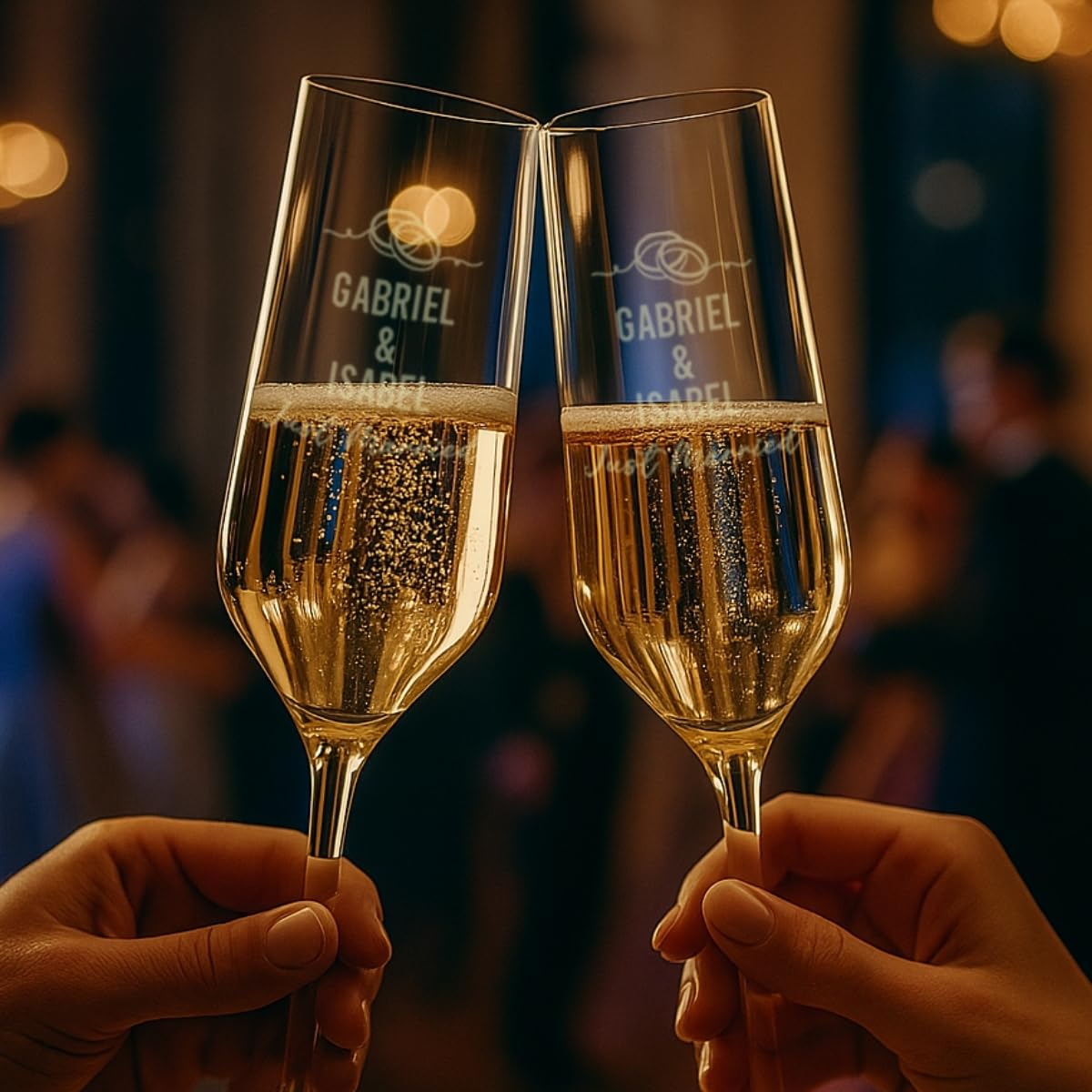DEREGALOOS Copa de Cava Personalizada. Nombres y Fecha para Parejas en Grabado Láser. Detalle Elegante para Bodas Aniversarios Brindis Románticos Pack de 1 o 2 Copas (2 Copas)