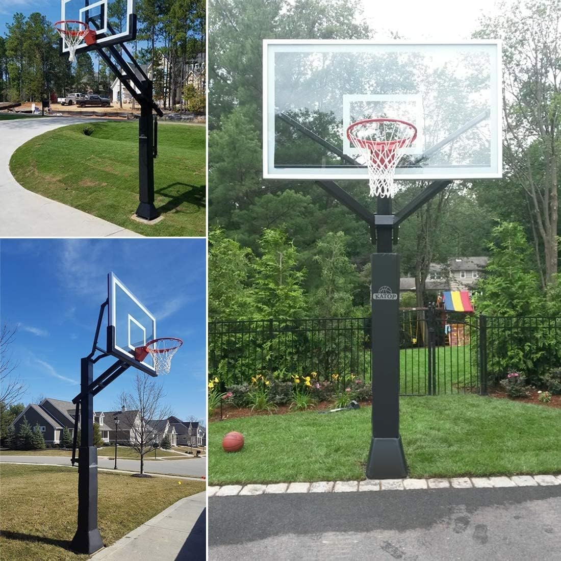 Katop Black Basketball Pole Base Pad All-Weather Durable UV-Resistant Waterproof Square Basketball Pole Base Padding for Player Protection and Safety（5x5,6x6）