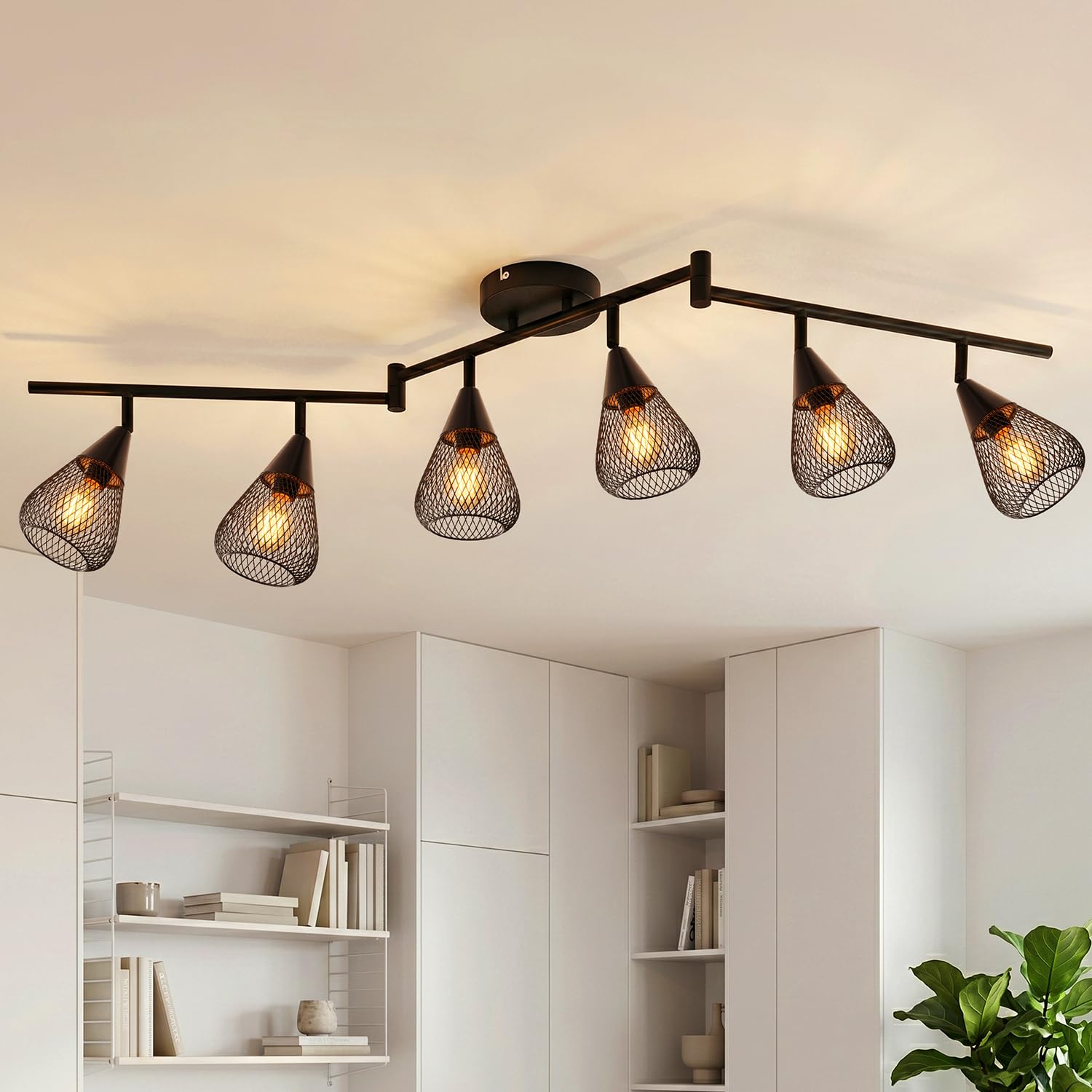 LVWIT Faretti LED da Soffitto Orientabili con 6 Luci E14, Faretto da Interno Moderna, Faretti Soffitto per Barra, Salotto,Cameretta, Cucina (Senza Lampadina)