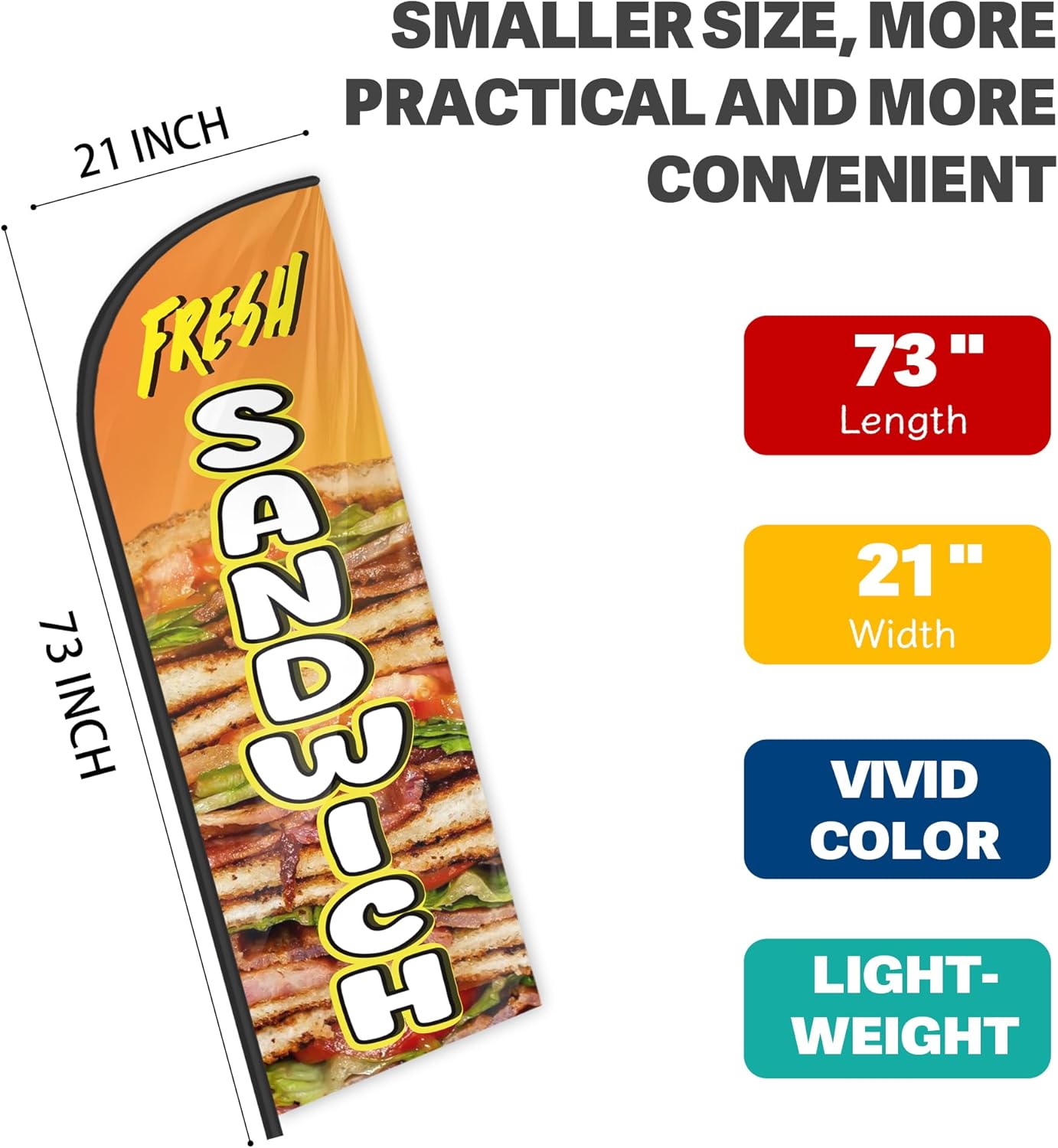 Fresh Sandwich Feather Flag for Business Advertising 6 FT Swooper Flag for Storefronts Retailers Shops Food Trucks Events and Fairs (Flagpole Not Included) - Image 2