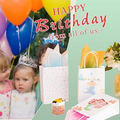 Miniatura 5 de RACETOP Bolsas de papel blanco con asas a granel de 8 x 4.5 x 10.8 pulgadas, 100 bolsas de regalo de tamaño mediano, bolsas de regalo blancas con