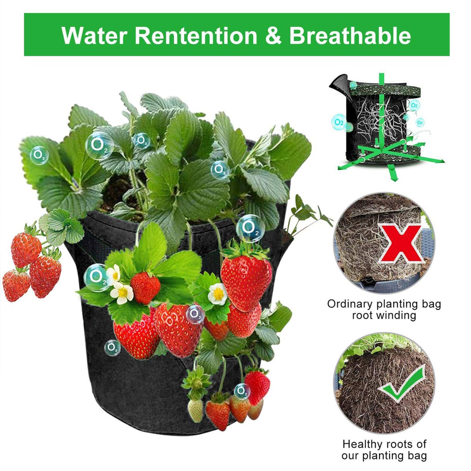 Tour A Fraise, Sac De Plantation Fraise, Sacs en Pot Aux Fraises, 45 X 35 Cm avec 6 Poches LatéRales, RéUtilisable Feutre éPais pour Cour, Balcon, ExtéRieur (4)