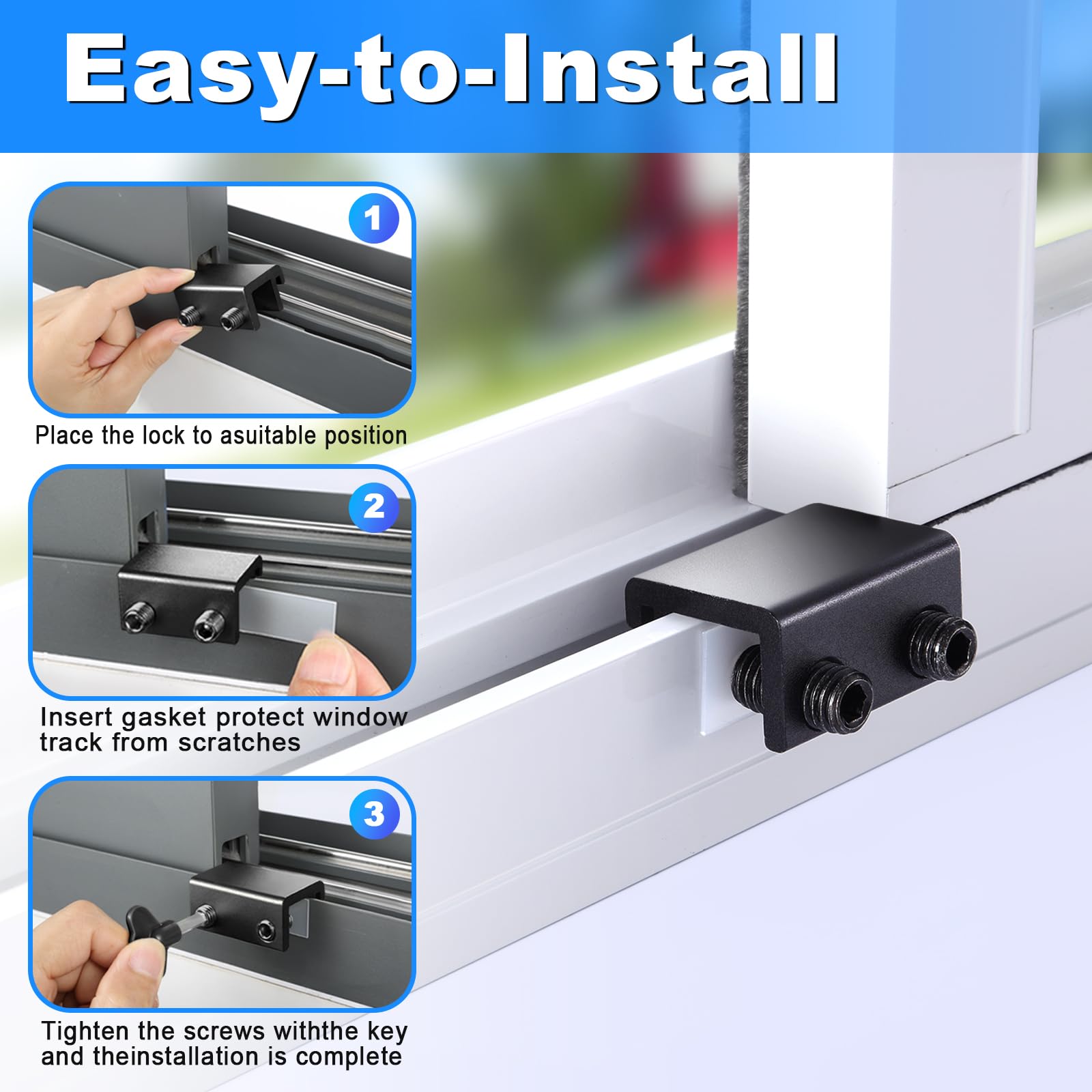 Cerraduras deslizantes para ventanas (10 unidades), cerraduras de ventana para ventanas arriba y abajo y ventanas horizontales, barras de seguridad para ventanas, topes de ventana de aluminio