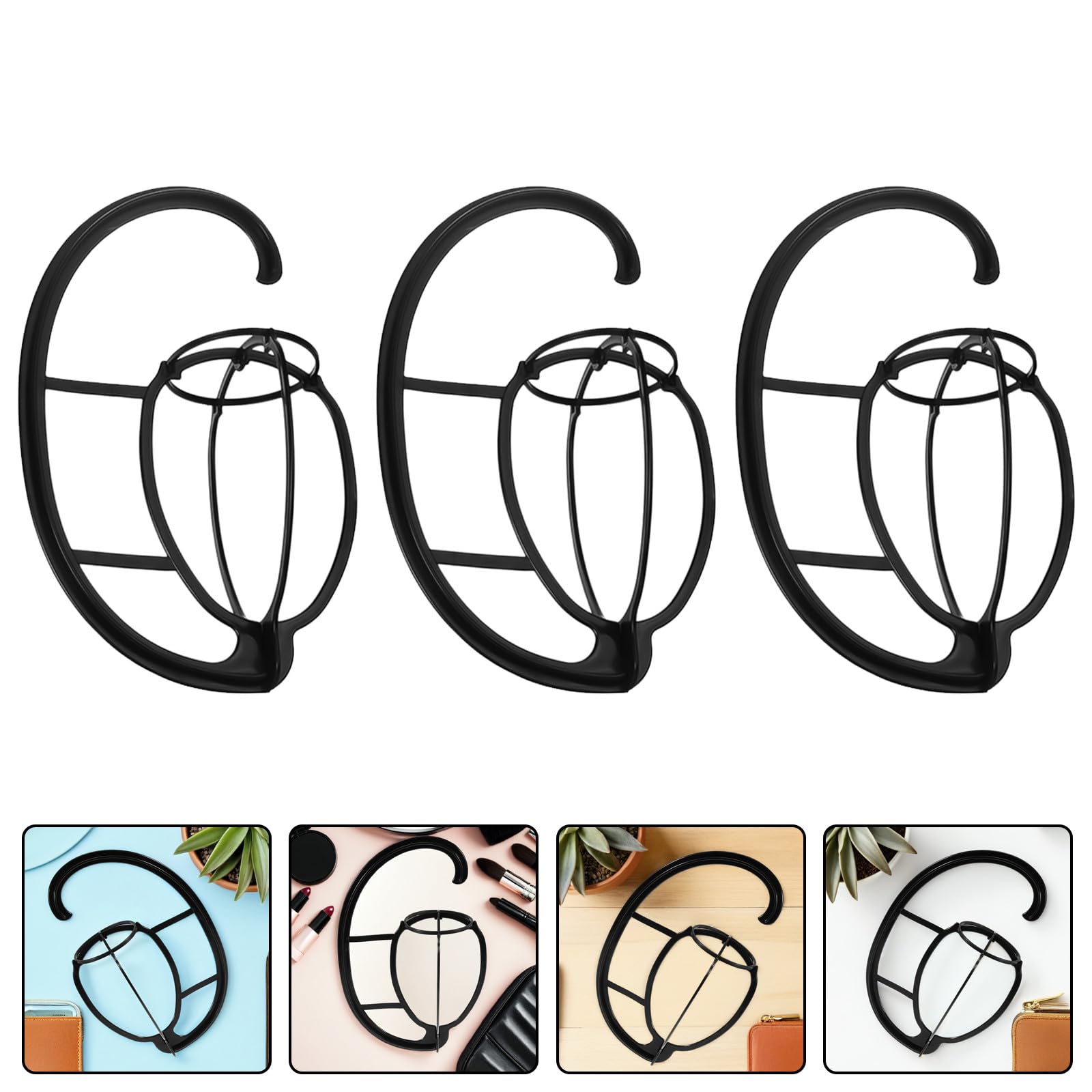 Soporte para Peluca Plegable Ajustable de Plástico 6 Piezas Negro