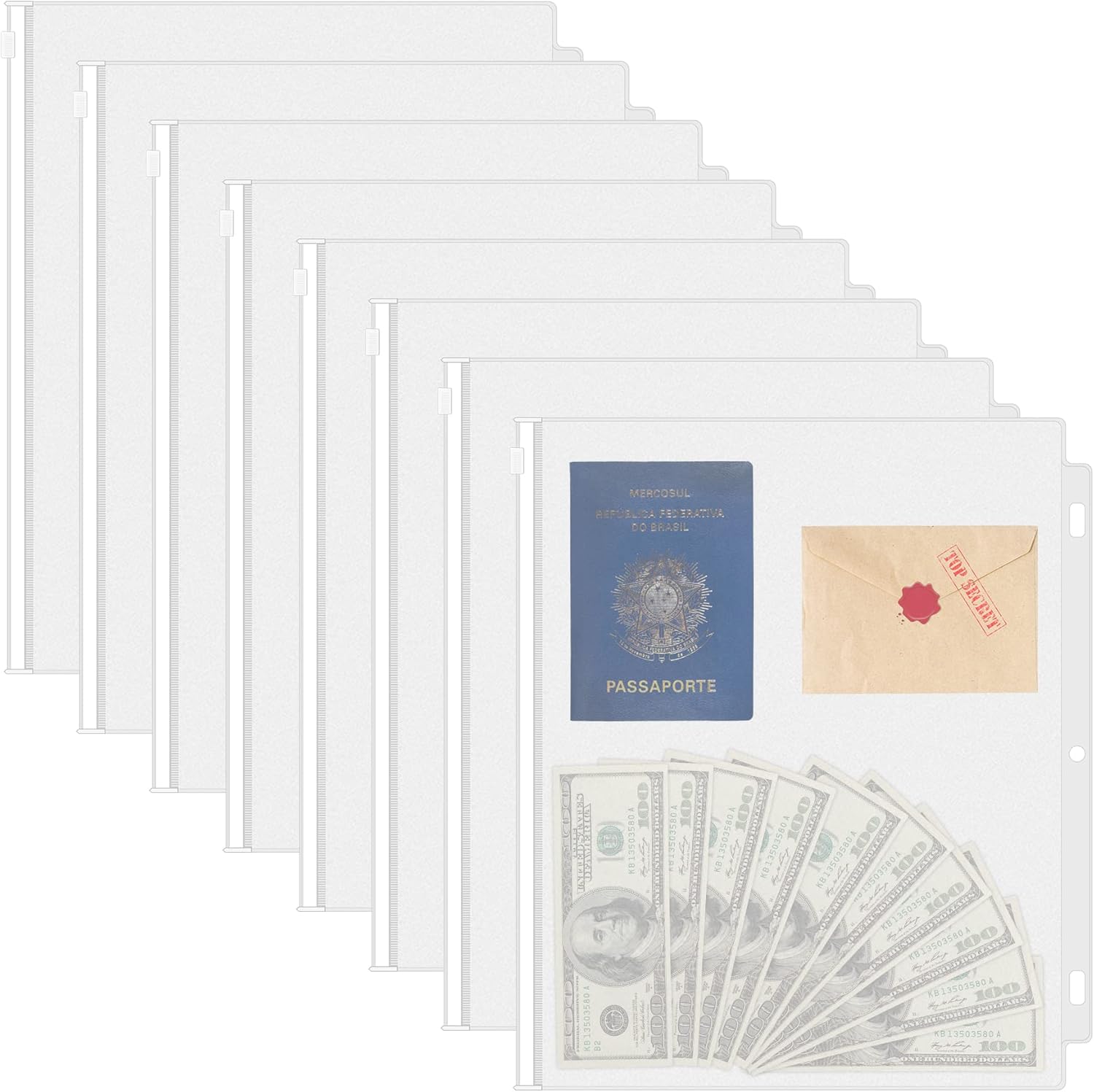 Antner Letter Size Binder Pockets 3 Holes Zipper Binder Folders for Ring Binder Loose Leaf Bags, Waterproof Pouch Document Filing Bags, 8 Pack : Office Products