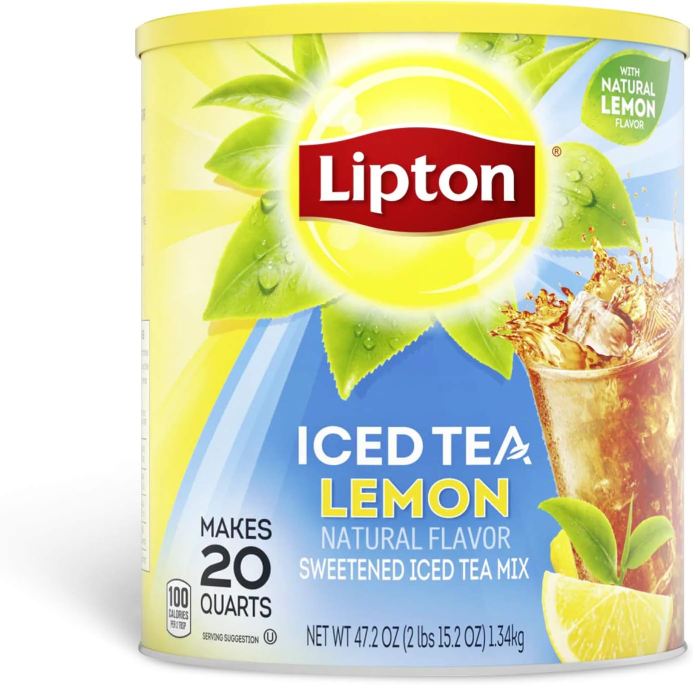 Lipton Iced Tea - Natural Lemon - Makes 20 Quarts - Net weight 47.2oz (2lbs 15.2oz) 1.34kg
