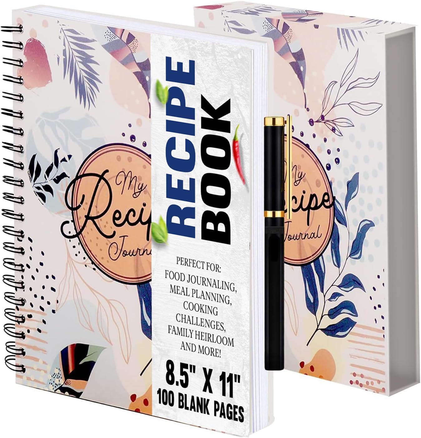 Performore Spiral-Bound Recipe Journal | 100 Blank Pages | 8.5" x 11" Letter Size | Includes Pen and Slipcase | Create Your Own Cookbook