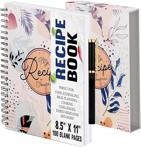 Performore My Recipe Journal - Cuaderno de recetas encuadernado en espiral de 8.5 x 11 pulgadas, libro de recetas en blanco para escribir en tus