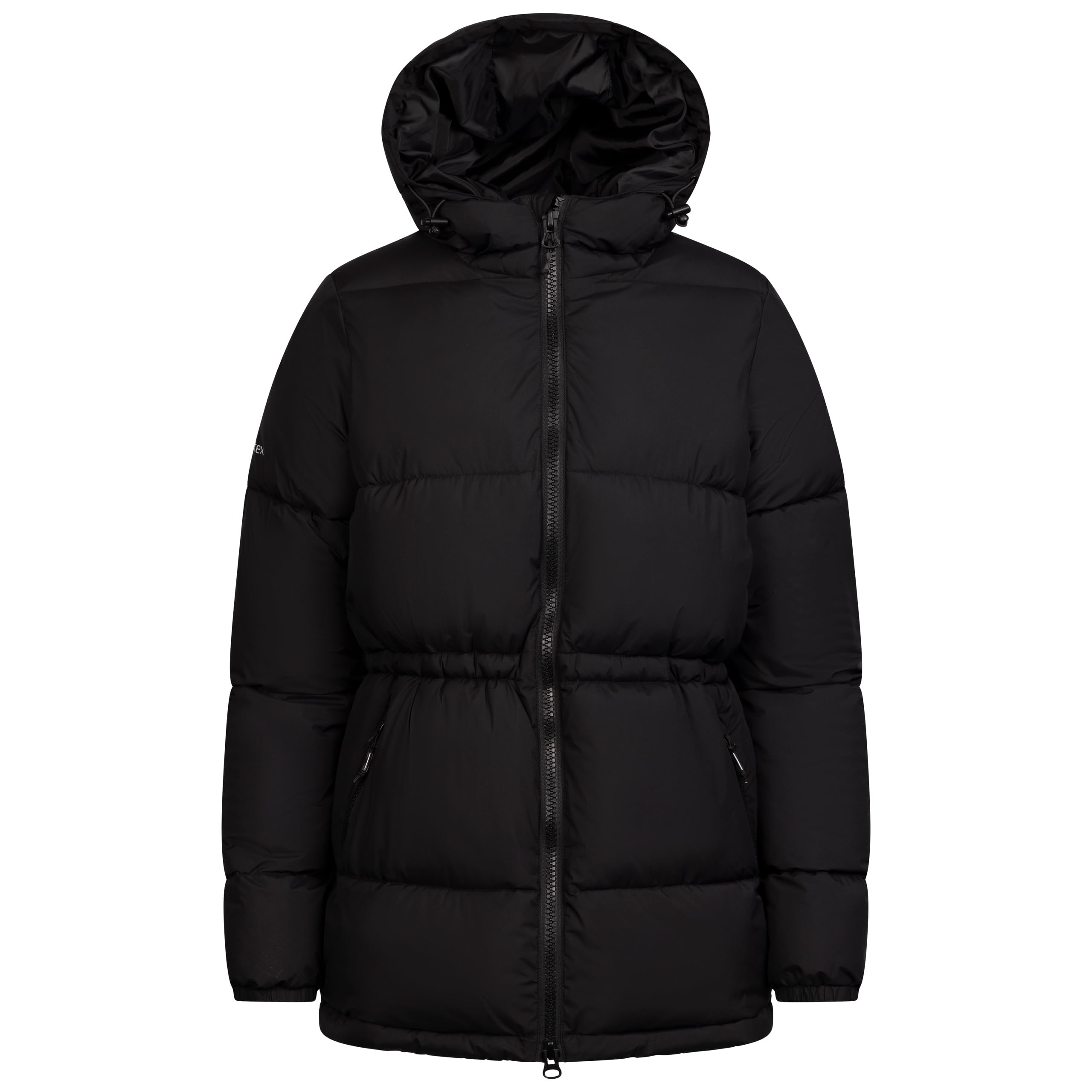 Trespass Women's Waterproof Breathable Jacket Pinchi - Mini Ripstop Fabric, Stitched Baffles, Adjustable Grown on Hood, 2 Zip Pockets, Elastic Cuff, Adjustable Drawcord at Inner Waist Black